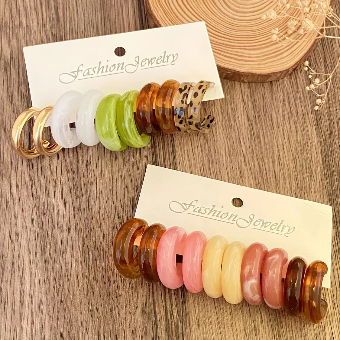 Bohemian Acrylic Thick C-shaped Hoop Earrings Fashion Colorful Resin Earring Set Women\'s Summer Beach Party Jewelry