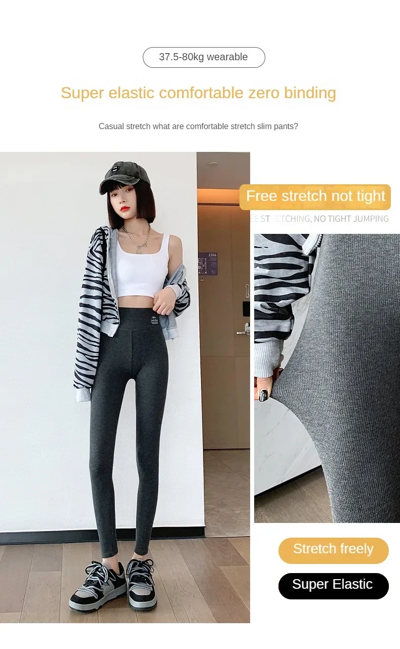 Winter-Leggings, dicke Thermohose, hoch taillierte Leggings, Damen-Leggings mit Gewinde, bequeme Stretch-Leggings, schwarz, dünn – Detail 24