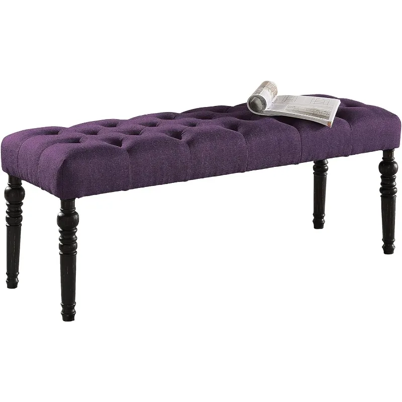 

Leviton Fabric Tufted Turned Leg Dining Bench, Purple