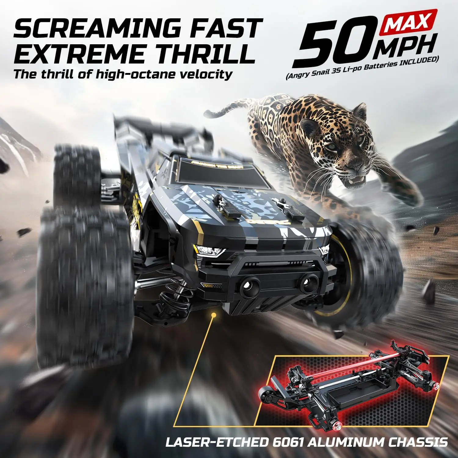 Fast Brushless RC Cars for Adults & Boys, Max 50+ MPH, 2 3S Lipo Batteries 4x4 Waterproof RC Truck, High Speed Offroad Remote Co