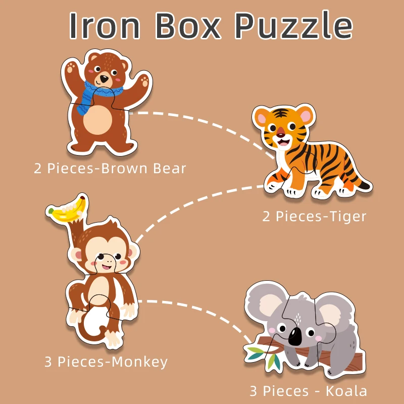 Iron Box Wooden Puzzles Baby Puzzle Animal Traffic Fruit Matching Games Montessori Educational Toys Gifts For Kids Girls Boys