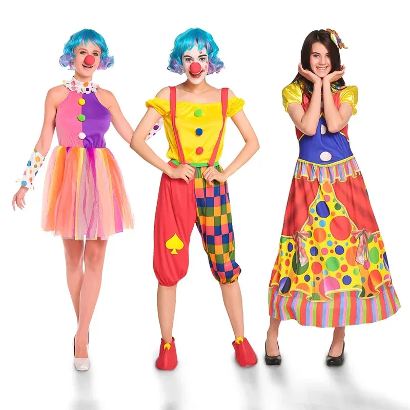 

Adult Women Costumes Halloween Funny Circus Naughty Harlequin Uniform Costume Fancy Dress with Wig Shoes