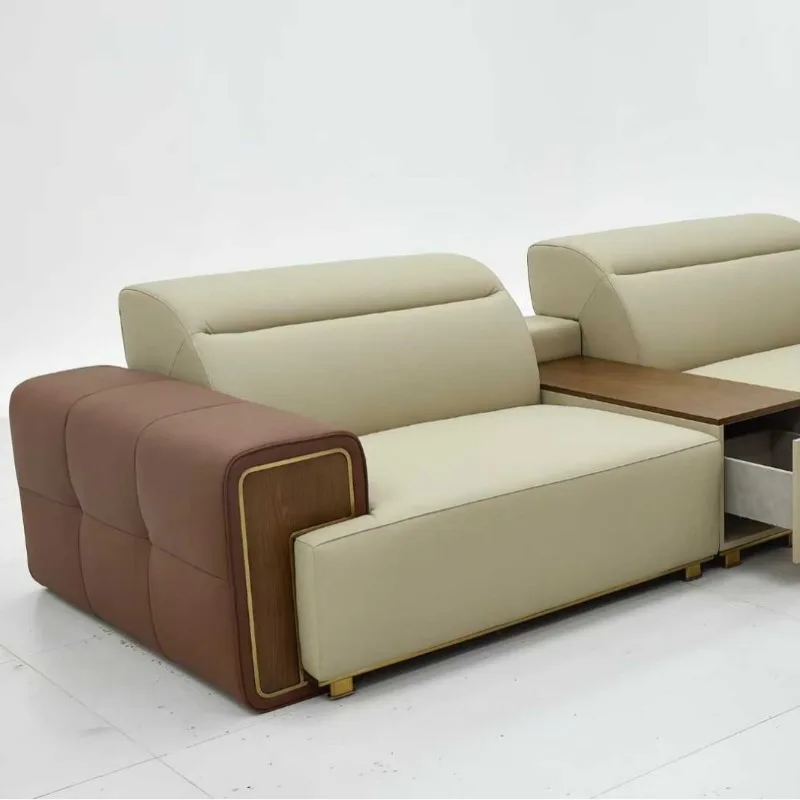 Simple multi-person coffee table combination office business leather sofa VIP reception conference hall living room sofa
