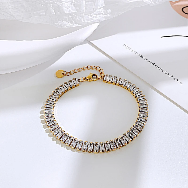 

Stainless Steel Bracelet AAA Cubic Zirconia Tennis Bracelets For Female/Male Adjustable Geometry Couple Bangle Jewelry Gift