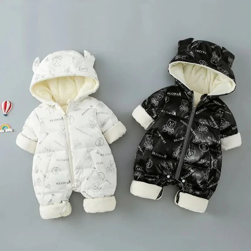 

2024 New Baby Romper Newborn Boys Girls Bear Hooded Onesies Warm Winter Children's Cotton Clothing TZ407