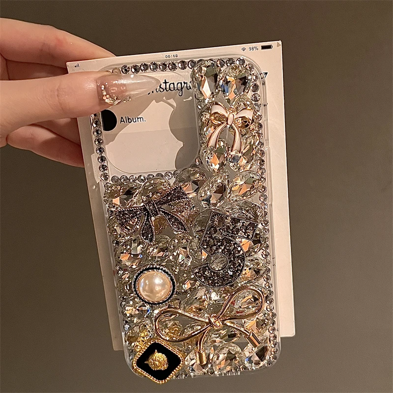 

High Quality Luxurious Glitter Phone Case For iPhone 16 15 14 13 12 11 Pro Max Diamond Bling Cover For iPhone 16Pro Rhinestones