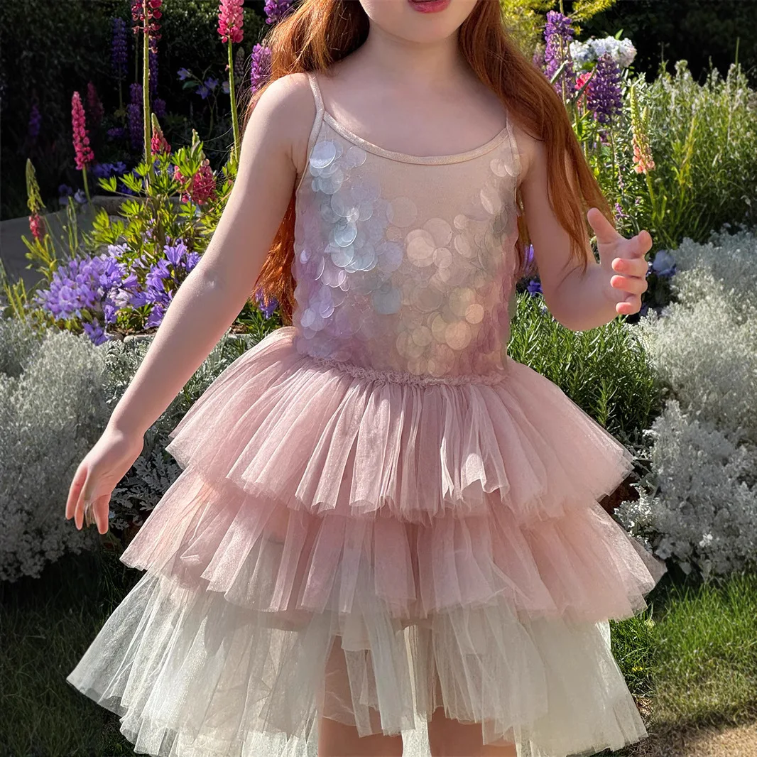Girls Dress 2026 Spring and Summer New Childrens Wear Korean Style Girl Baby Mermaid Handmade Bead Piece Suspender Gauze Skirt