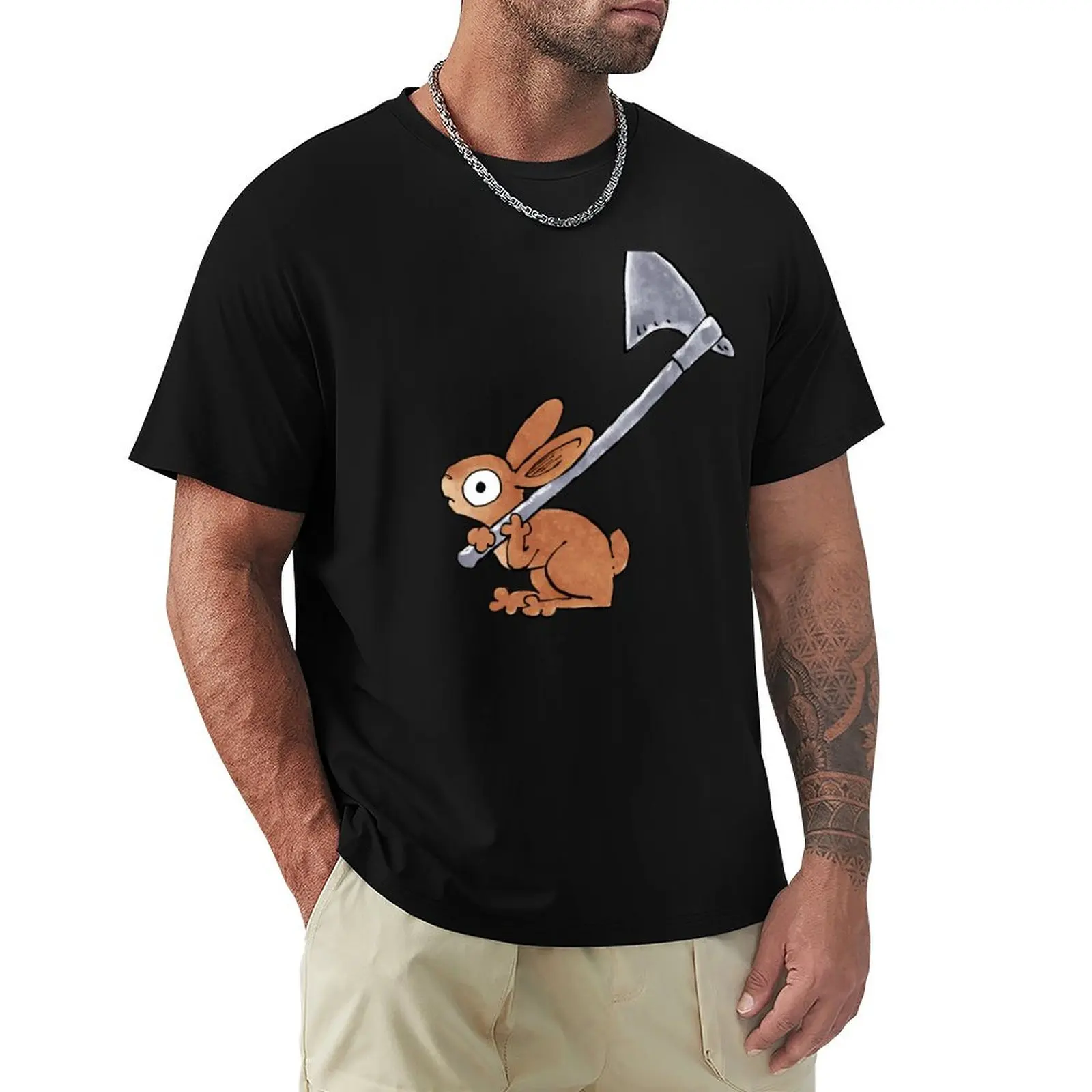 T-shirt de travail léger version CREAM "Lapin brandissant une hache"