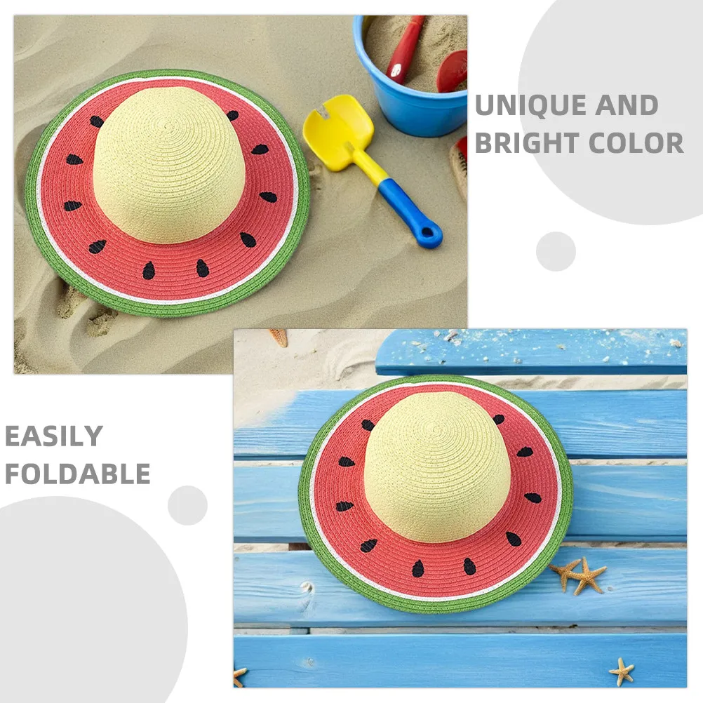 Kids Straw Sun Hat with Wide Brim, Breathable & Foldable UV Protection for Summer Beach and Outdoor Activities view 2