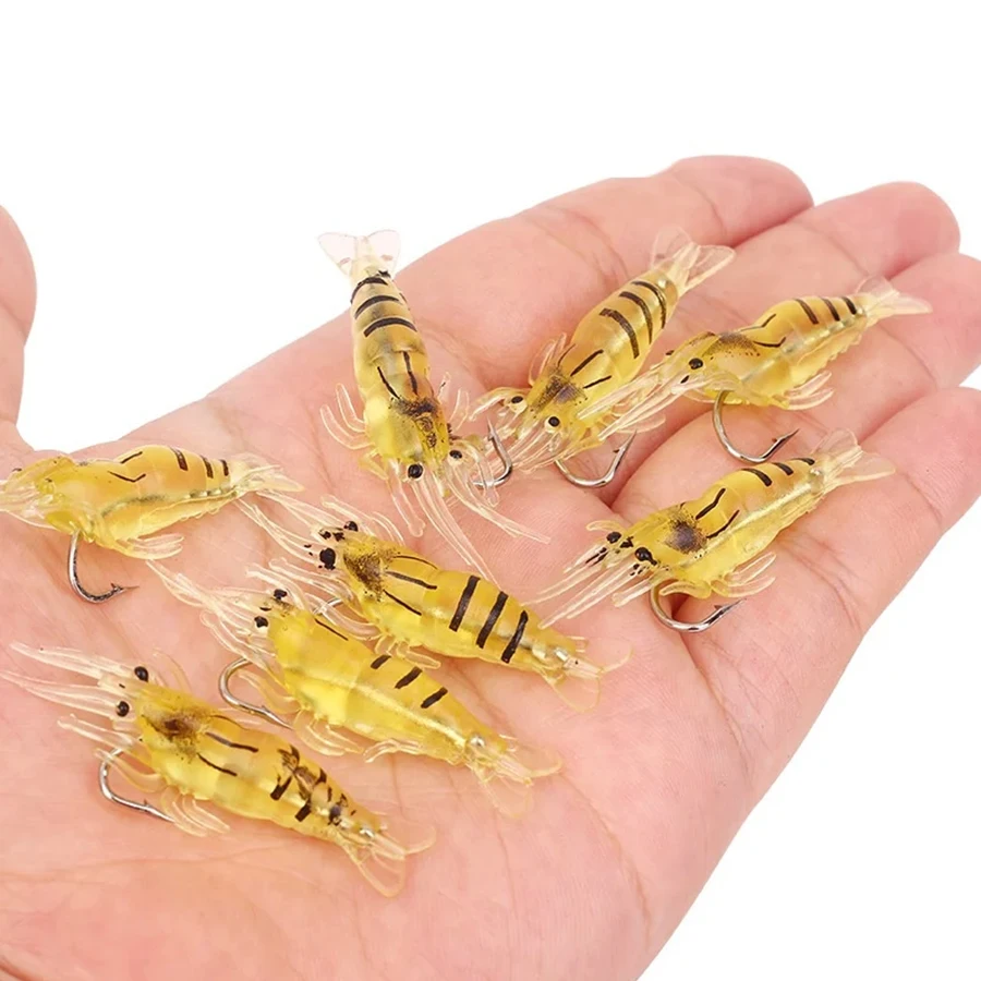 30 Uds cebo suave Wobblers artificiales para trucha lubina perca carpa aparejos de pesca juego de Señuelos de Pesca hierba camarones gambas gancho individual