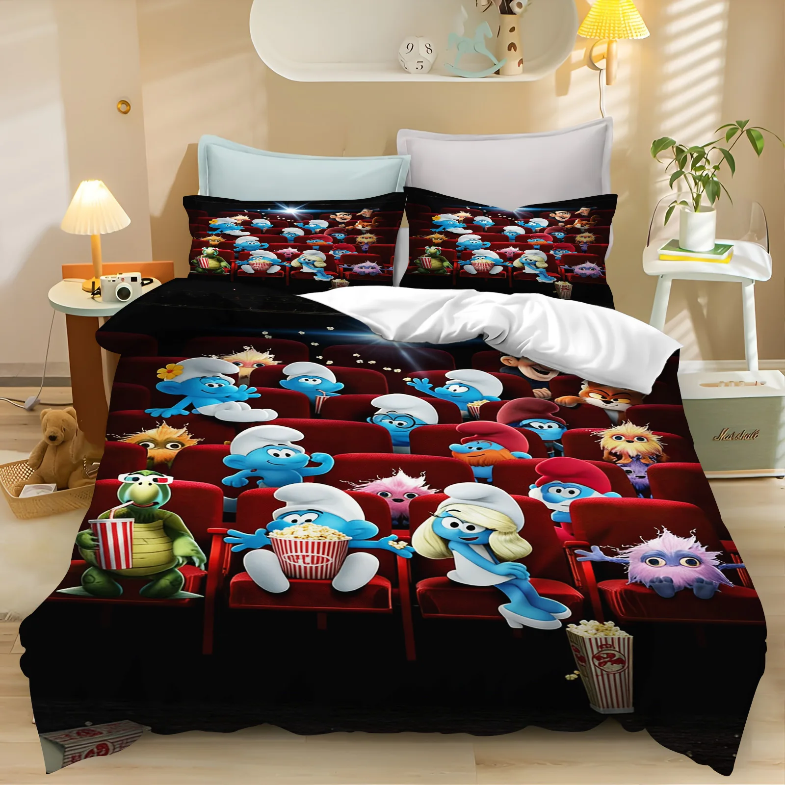 Smurfs Season  Bedding Set Cartoon 3-Piece One Piece Comforte Luxus Exquisite Birthday Gift Polyester Home Decor Duvet Cover