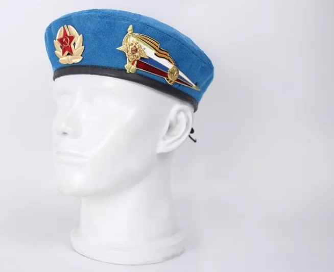 Soviet Russian Airborne Veterans Commemorative Edition Sky Blue Beret and Woolen Double Emblem