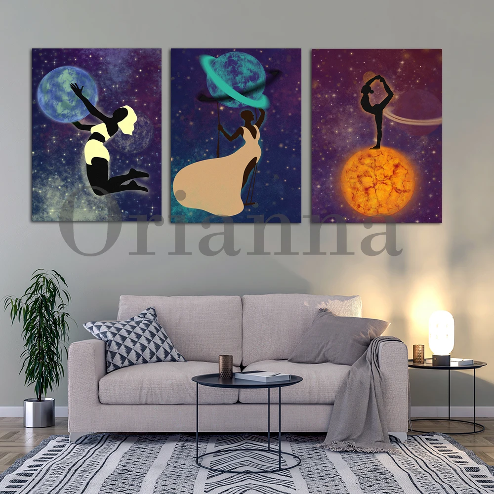 Stars Ballerina Yoga Swing Boxing Spirit Positive Cosmos Feminism Wall Art Prints Posters Modern Home Living Room Decor Painting