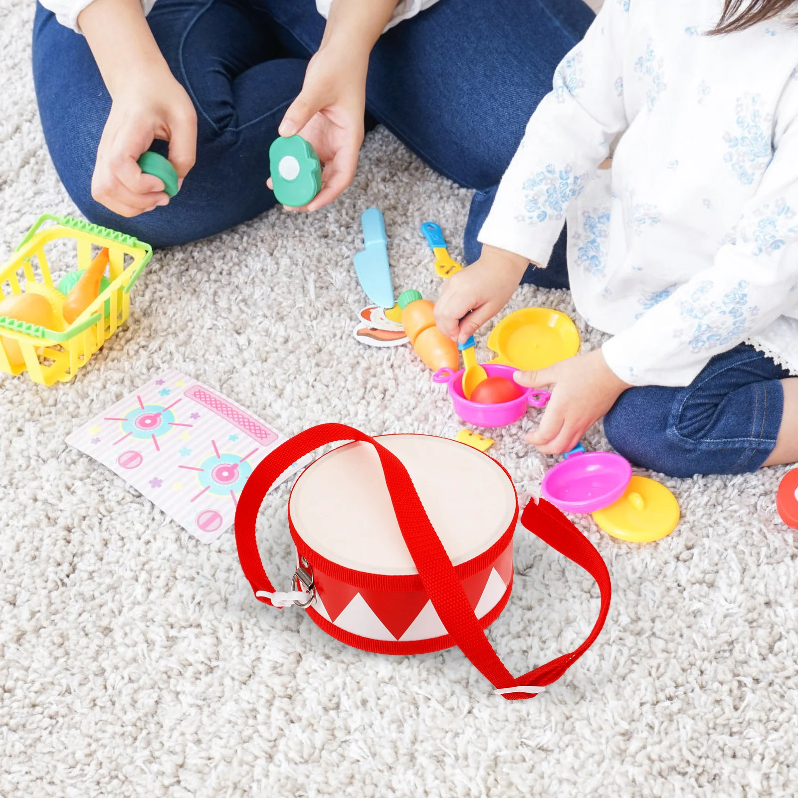 

1 set Double Sided Snare Drum Small Wooden Percussion Instrument For Kids Portable Toddler Drum With Adjustable Strap