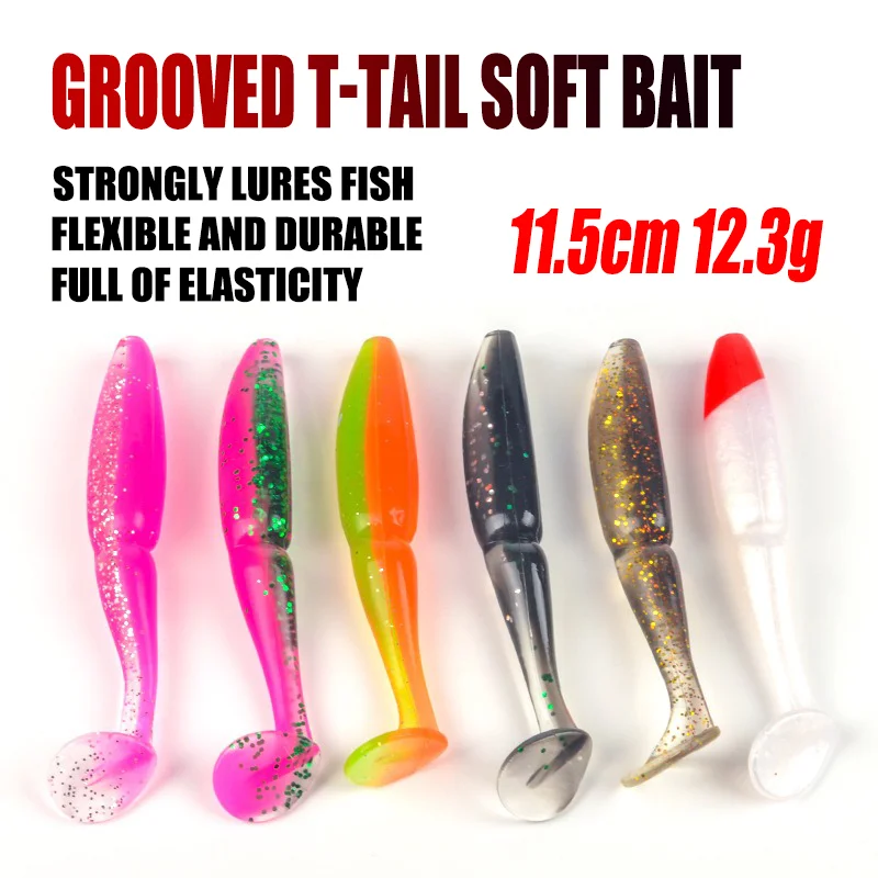 5PCS Soft Lure Silicone Bait 11.5cm 12.3g Crank Hook Jig big T tail Fishing Lure Artificial Sea Fishing Tackle