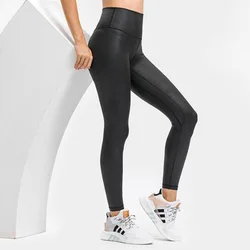 Women 4-Way Stretch Sports Legging Fitness Leather Black Sweatpants