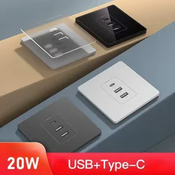 2024 Type86*86  20 W Fast Type C Wall 220 V Power Socket 3.1 Smart Charging Adapter Plug Socket Universal TypeC Dual USB Socket