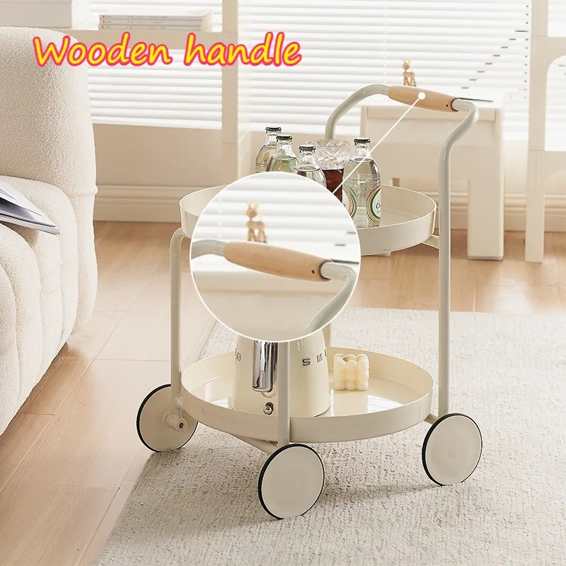 Nordic Movable Side Table Anti-rust Paint Finish Easy Clean Rolling Cart Rounded Corners Anti-collision Living Room Furniture