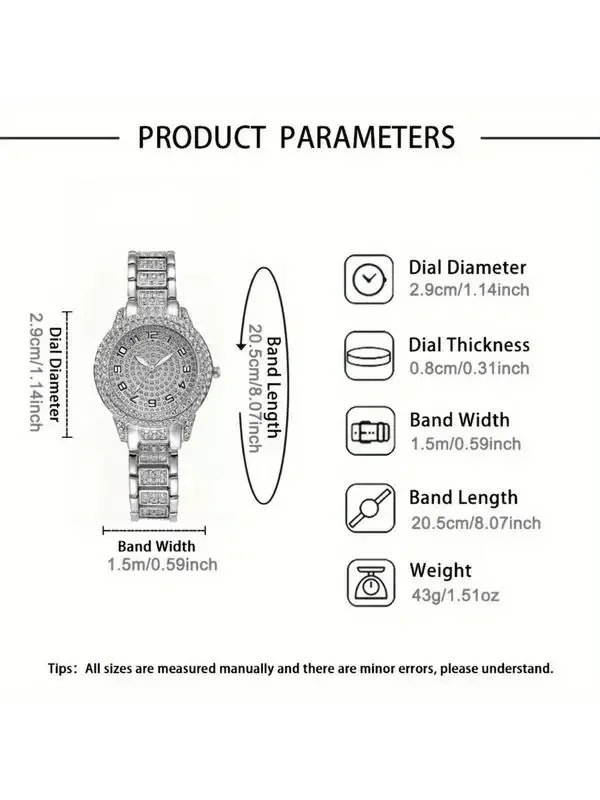 Elegant ladies' quartz watch three piece set, diamond studded cross necklace and bracelet - the perfect gift,