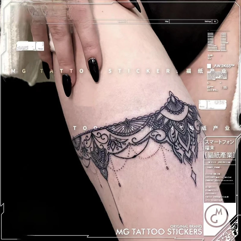 Sexy Lace Leg Ring Waterproof Temporary Tattoo Stickers Women Fashion Black Art Fake Tattoo Lasting Tattoos Faux Tatouage Femme