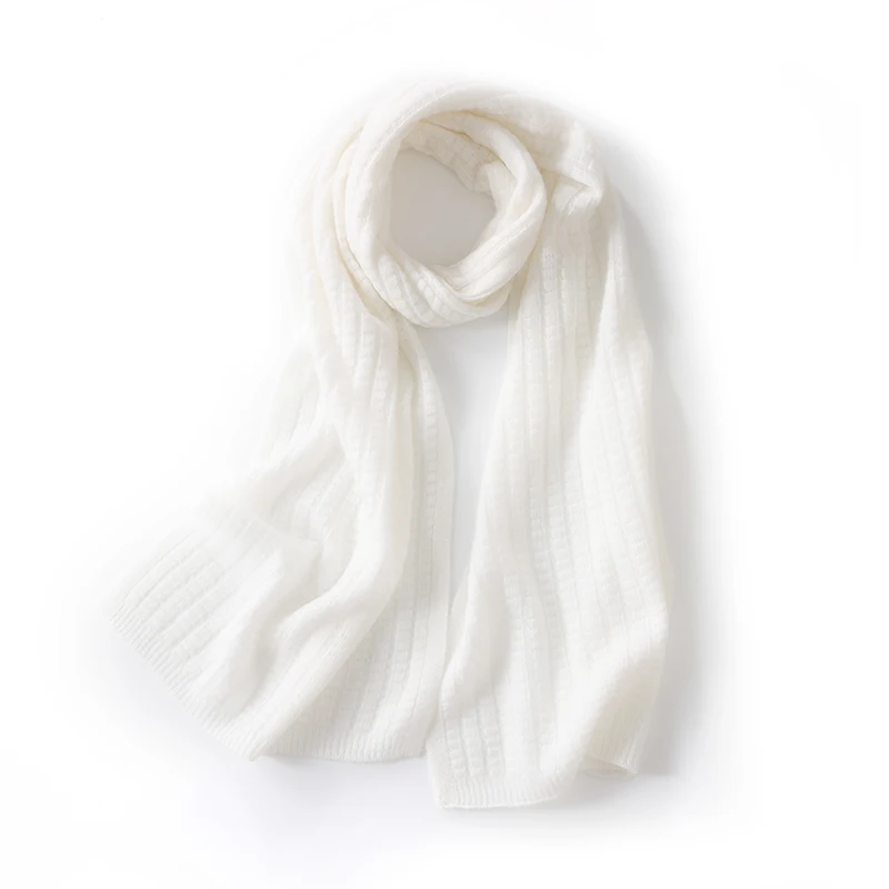 100% Cashmere Knitted Scarf Autumn Winter New Versatile Solid Color Warm Neck Warmer Couple Thickened Student Korean Style Shawl
