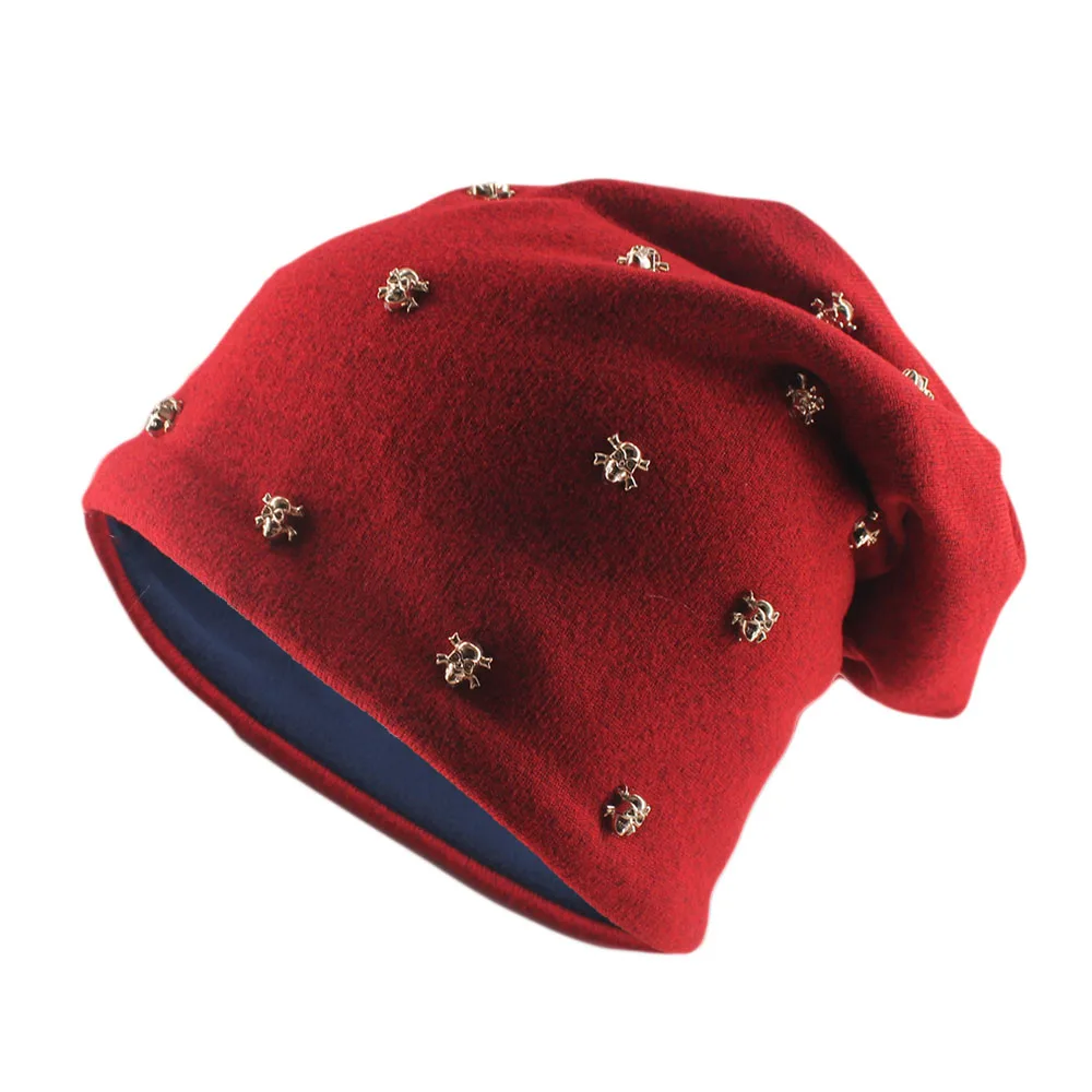 جديد أزياء شتاء دافئ الكبار الرجال النساء القبعات عارضة في الهواء الطلق الهيب هوب بيني Skullies اليدوية قبعات متماسكة قبعة الذهب الجمجمة القبعات