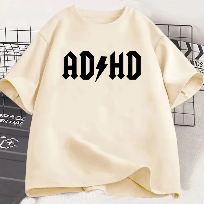 Adhd Printed Pattern T-shirts Summer Women Casual Fashion Minimalist Tops Streetwear Y2K Oversize O-Neck Short Sleeve T-shirts