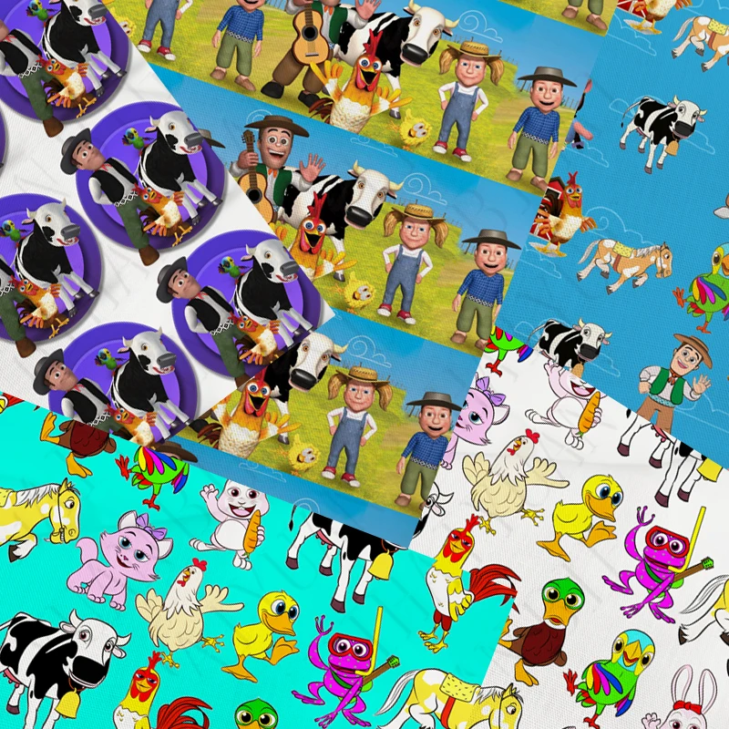 Một Nửa Sân 45*140Cm Bộ Phim Hoạt Hình In Polyester Nông Trại Và Bò May Quilting Vải Bộ Kim Chỉ Chất Liệu Handmade F3192