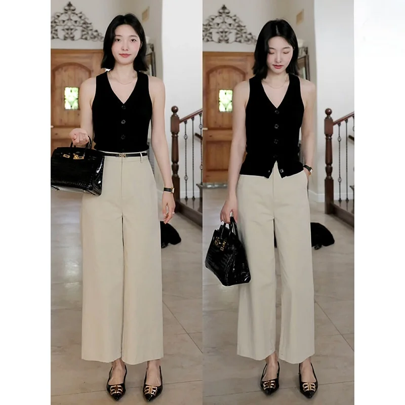 

Silk V-Ne Slim Fit Tank Top Svel Vest Simple Design Summer Faion Women's Clothing Two-Piece Set Cozy And Comfortable