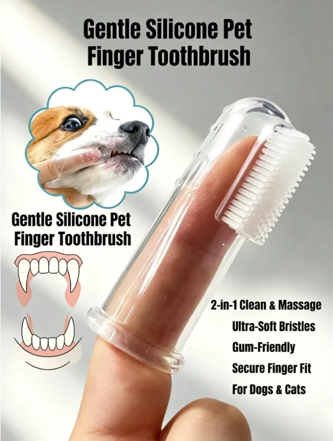Portable Silicone Pet Finger Toothbrush, Gentle Gums Massage Tooth Brush with Storage Case for Small Medium Dogs Cats Daily Dent