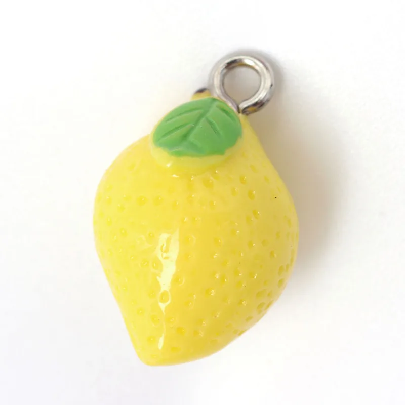 10pc Lemon Resin Pendants with Platinum Plated Iron Findings Yellow 20~24x12x12mm Hole: 2mm