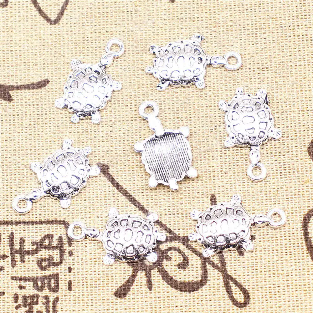 Best Friends Jewelry Children Diy Charms Turtle Antique Silver Color Couple Pendants 14x25mm 10pcs