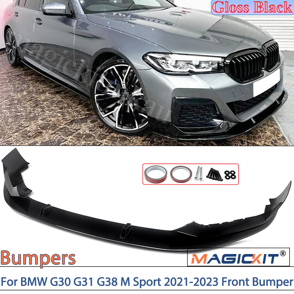 

MAGICKIT Fit For BMW G30 G31 G38 M Sport 2021-2023 Front Bumper Splitter Lip Gloss Black Gloss Black M Performance Accessories
