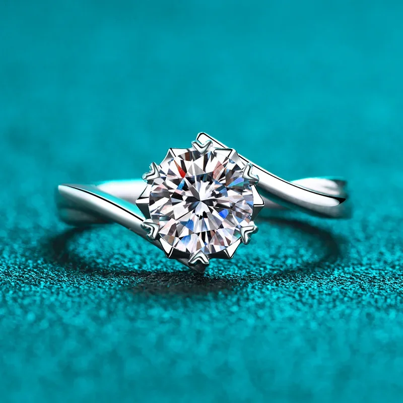 18K Gold Ring Newby Snowflake 50 Points 1 Carat Moissanite Ring Simple and Elegant PT950 Platinum