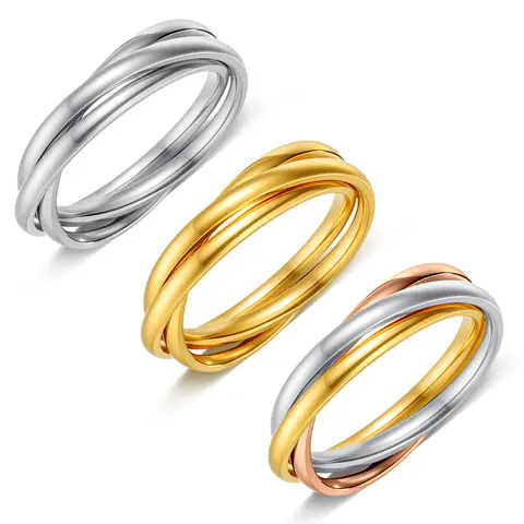 Three Loop Stainless Steel Ring for Women Three Interlocking Rings Ring Waterproof Gold Plated Stainless Steel Rings Silver
