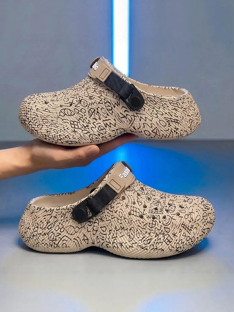 Men's Summer Outdoor Slip-On Shoes Anti-Slip Sports Casual Driving Workwear Two-Way Beach Sandals Breathable Waterproof EVA