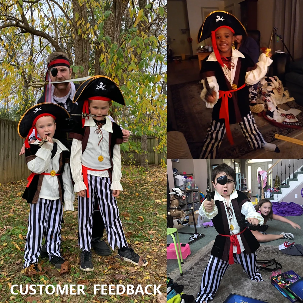 Kids Pirate Costume Outfits with Captain Hat Eye Patch Halloween Children Cosplay Set For New Year Birthday Pirates Clothes