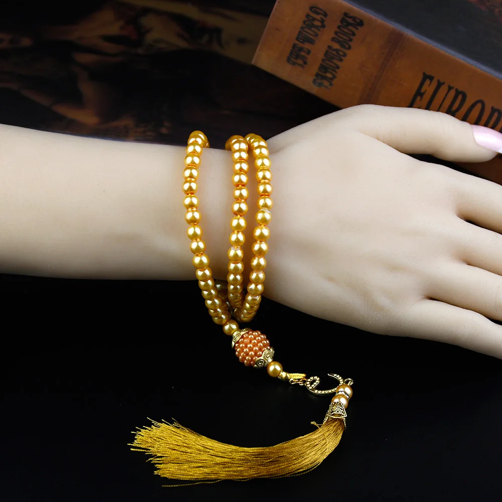 Sunspicems Allah Mohammed Rosary Bracelets TASBIH Muslim Prayer Beads Turkish Style 99 Beads Glass Pearls Charm Bracelets Gift