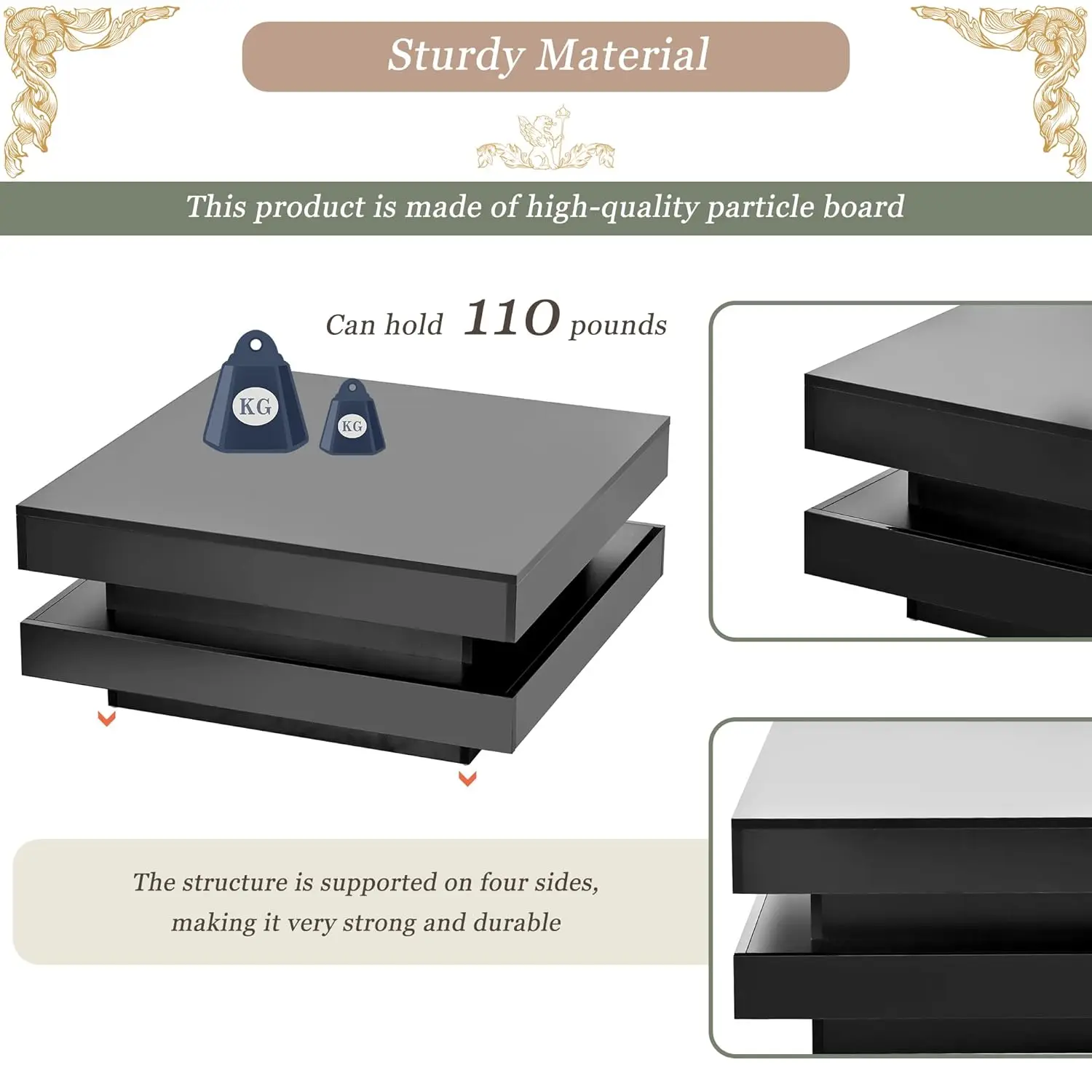 طاولات القهوة طاولة القهوة LED لغرفة المعيشة، طاولة مركزية متوسطة مربعة حديثة من طبقتين، طاولة قهوة فريدة من نوعها عالية اللمعان مع 16