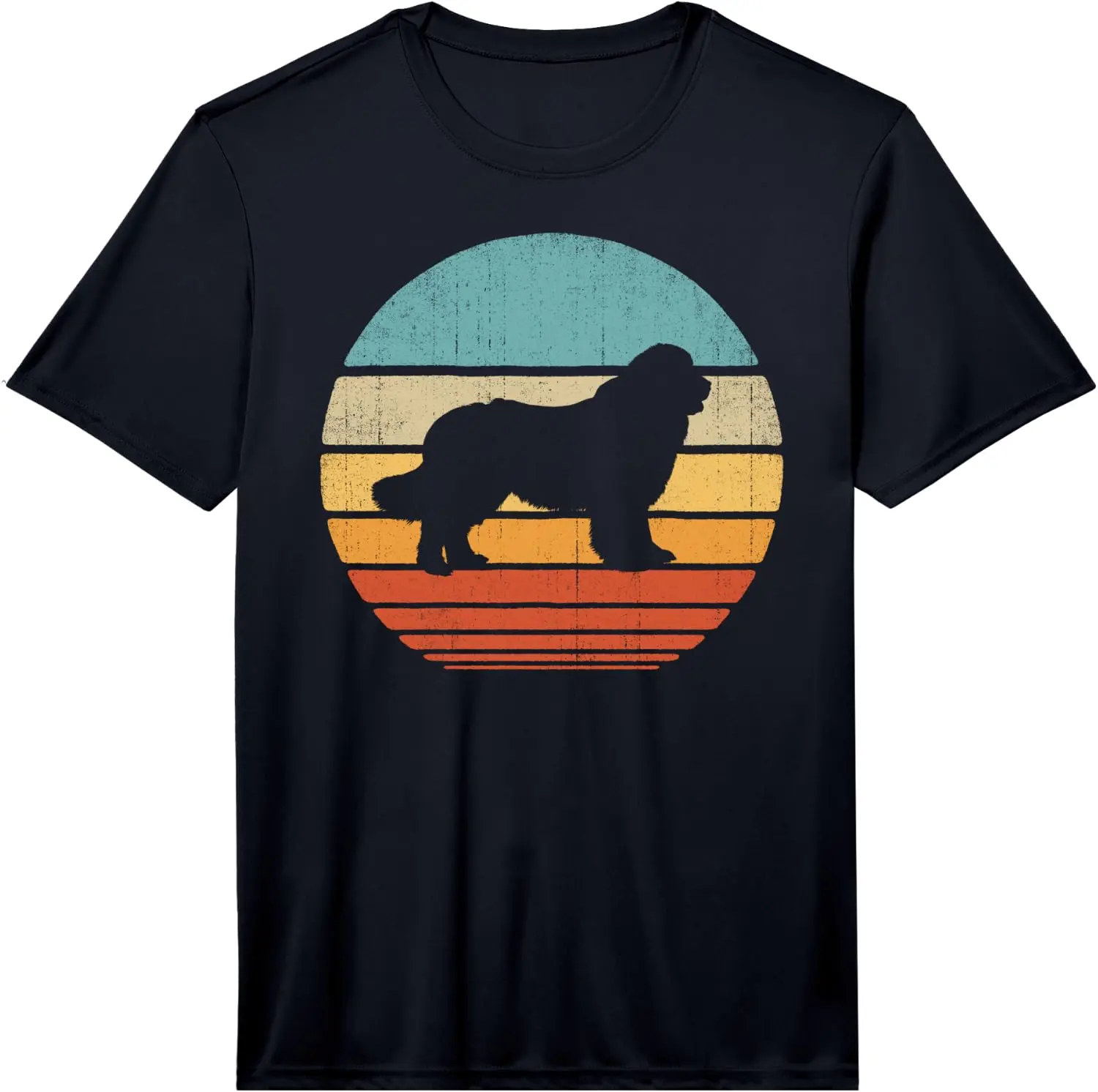 Newfoundland Newfie Retro Vintage 60S 70S Sunset Dog Lovers Performance T-Shirt 100% Cotton Trendy Y2K Short-Sleeve Tee – Soft, Quick-Drying, & Moisture-Wicking; Ideal for Sports or Casual Wear; Great Gift for Christmas or Halloween.