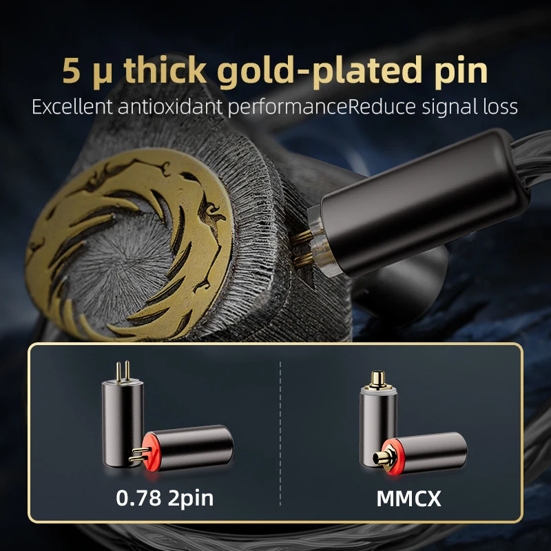 CYKO 하이파이 오디오 이어폰 와이어 16 코어 실버 도금 OCC iem 케이블, MMCX 2 핀 4.4mm 3.5mm aux 잭, 캐럿 탕주 Fudu HOLA 제로용