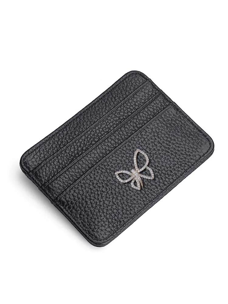 

Durable Card ID Holders: First-Layer Cowhide with Ultra-Thin Design Orange Diamond Butterfly Decor