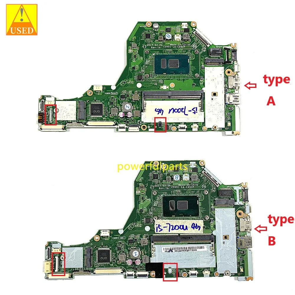 For Acer Aspire A515-51 A515-51G A315-53 Motherboard C5V01 LA-E891P i5-7200u I5-8250u 4G Ram Working Good