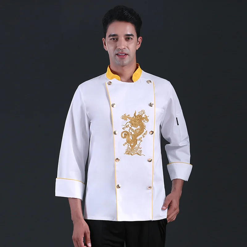 C352 Chef\'s Work Clothes Men\'s Long Sleeved Waiter Jacket Adult Chef Uniform Catering Restaurant Cake Point Baker\'s Back Kitchen