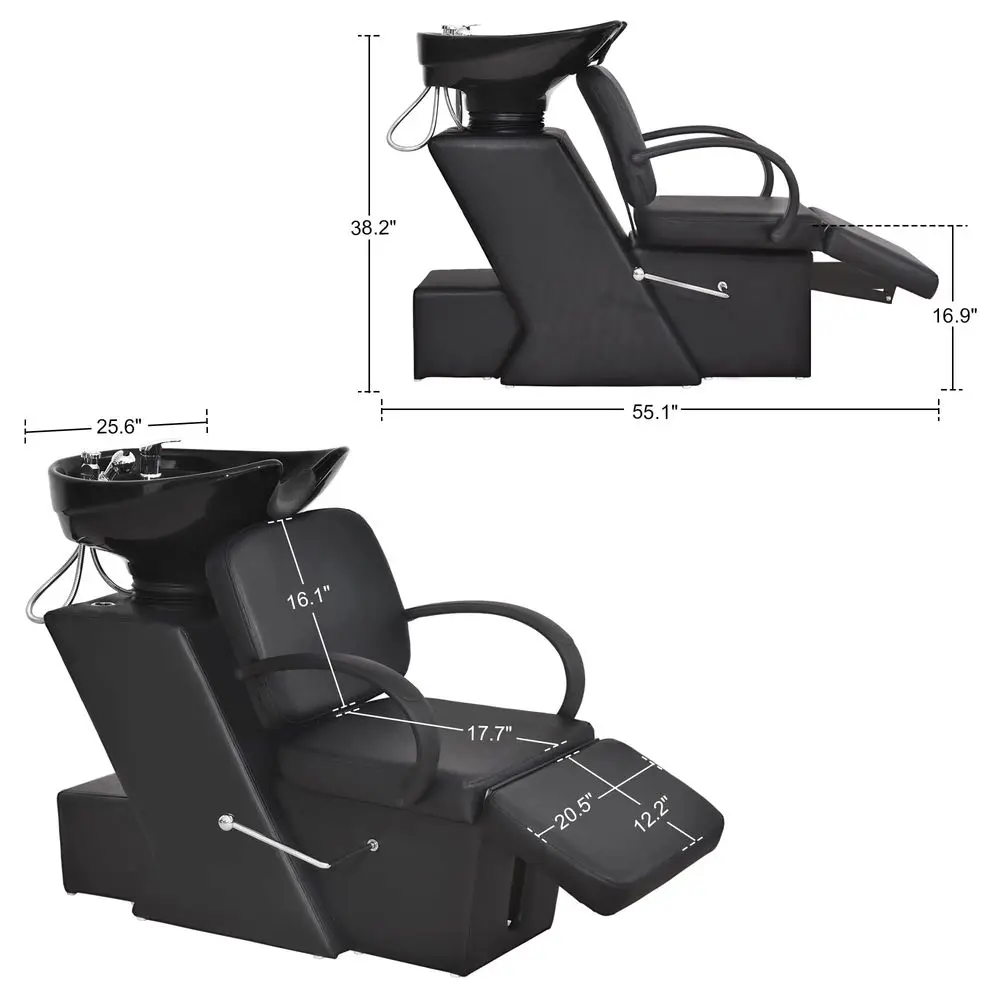 

Ceramic Bowl Shampoo Chair, Adjustable Backwash Sink, Hair Stylist Barber Chairs for Salon Beauty Spa Tattoo Unit Station 9051