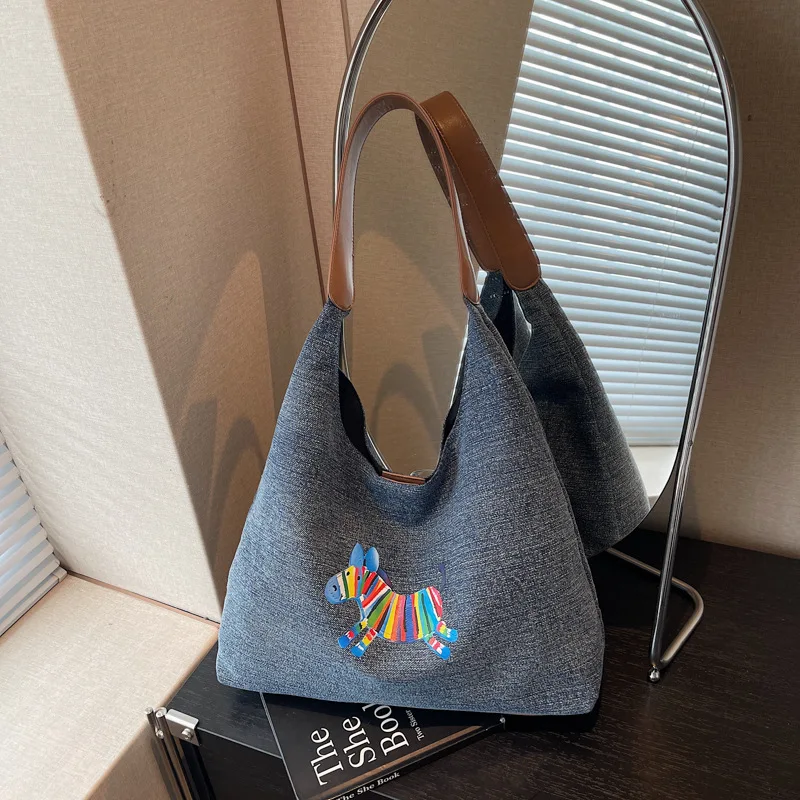 

2025 Cartoon Dog Denim Bag for Women Minimalist Shoulder Crossbody Purse Fashionable Handbag