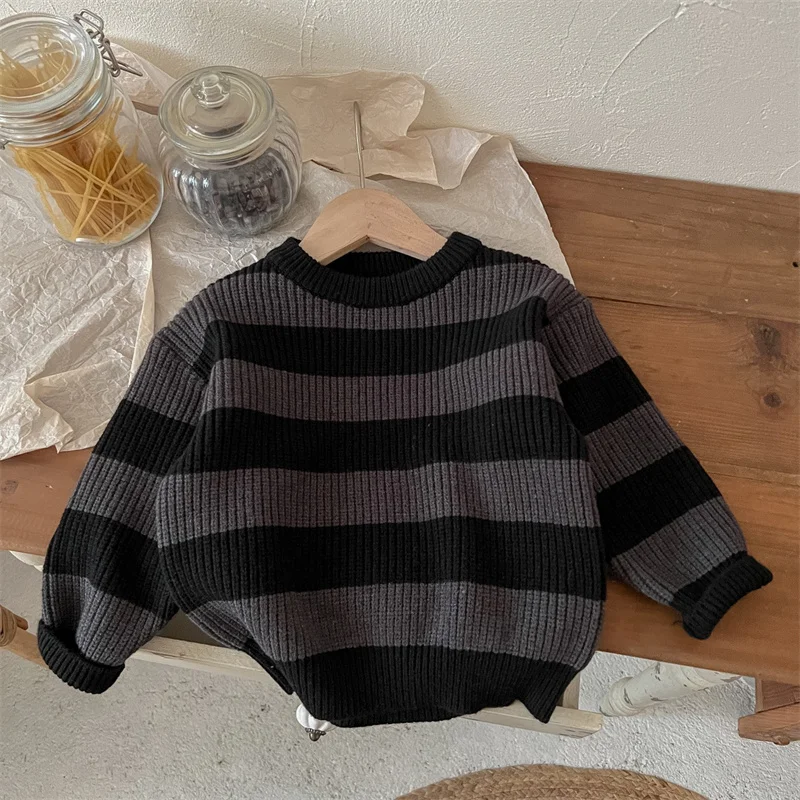 Boys Woolen Sweater Crochet Cotton Windbreak 2024 Scoop Plus Thicken Autumn Winter Outwear School Warm Children's Clothing