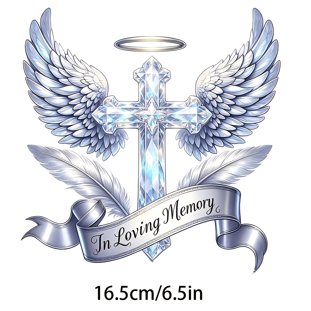 1Pc In Loving Memory Cross Angel Wings Vinyl Sticker, UV‑Resistant Decal For Car Motorcycle Laptop Wall Luggage Decor