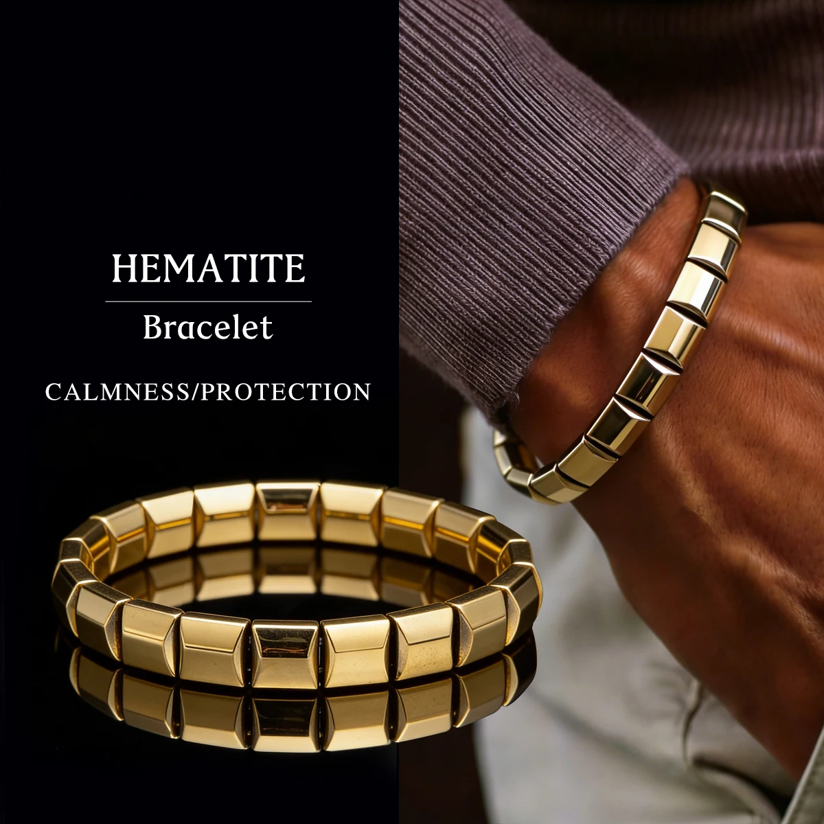 

Gold Hematite Bracelet for Men Success Abundance Wristband Boost Confidence Wealth Energy Amulet Premium Stretch Bracelet Gift