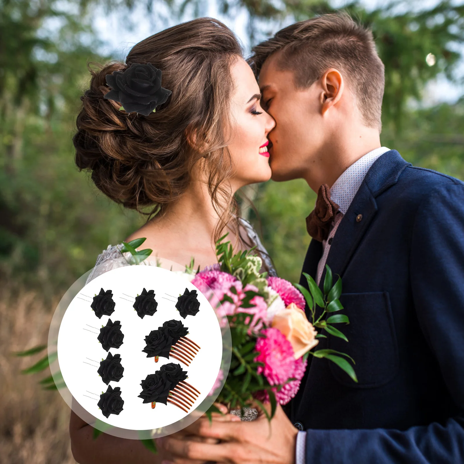 

1Set Faux Rose Flower Hair Comb Hairpin Rose Clip Wedding Bridal Hair Accessories Bride Headpiece Elegant Style